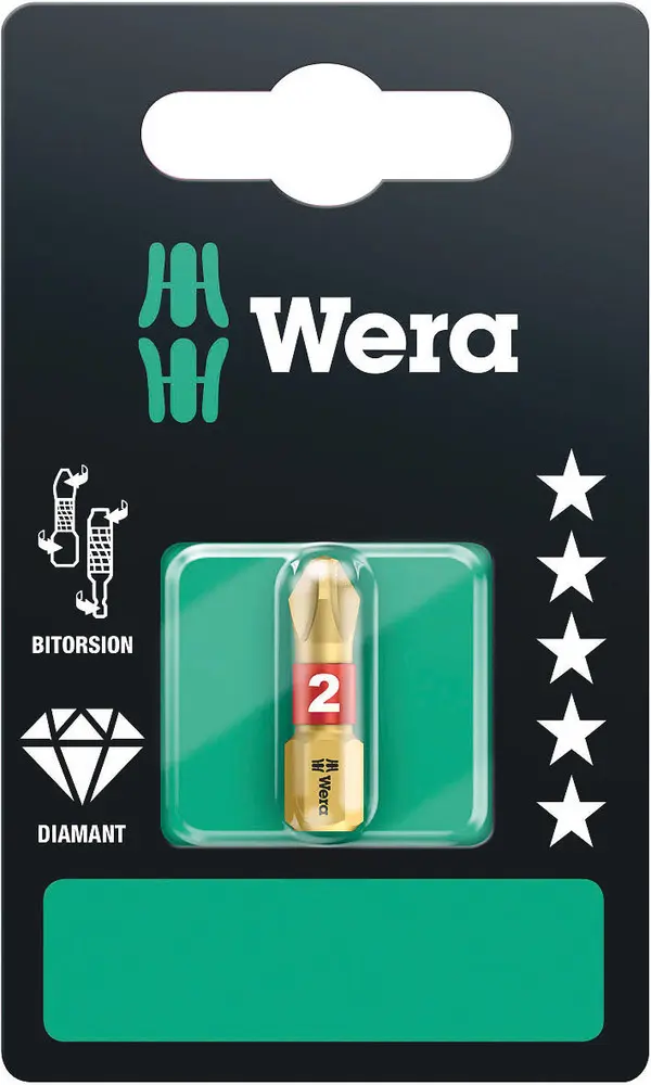 Produktfoto 1 von Wera 1/4 in PZ2 Biteinsatz, Sechskant Diamant, 1-teilig, 25 mm