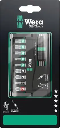 Produktfoto 1 von Wera Innensechsrund, Pozidriv, Phillips, Sechskant Sechskant Bitorsion 1/4 in 25 mm, 10-teilig