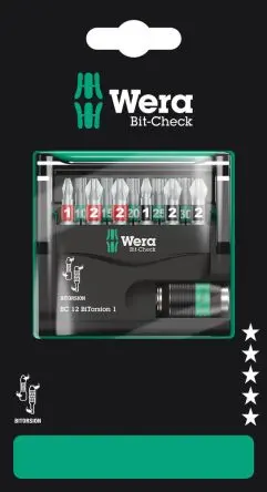 Produktfoto 1 von Wera Pozidriv, Phillips, Sechskant, Innensechsrund Gemischter Bit-Satz 1/4 in 25 mm, 12-teilig