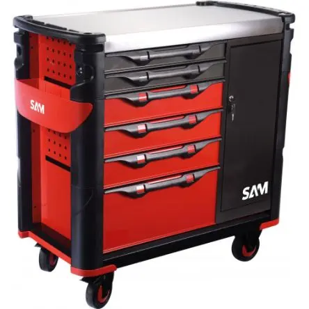 Produktfoto 1 von SAM Edelstahl Rollenschrank 6 Schubladen mit Rädern, 1.006 m x 510mm x 1.162 m