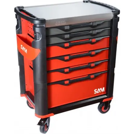 SAM Edelstahl Rollenschrank 6 Schubladen mit Rädern, 1.13 m x 834mm x 600 mm