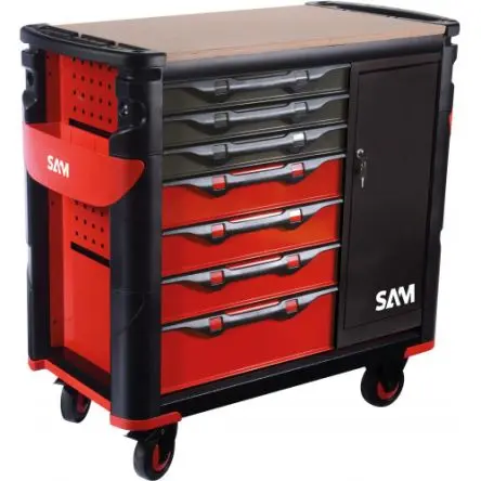 SAM Edelstahl Rollenschrank 7 Schubladen mit Rädern, 1.006 m x 510mm x 1.162 m