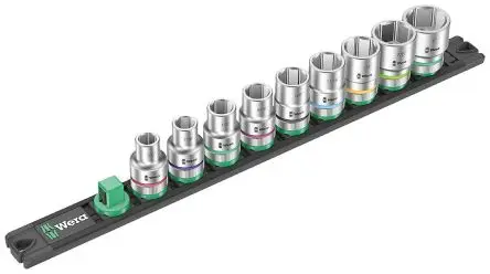 Produktfoto 1 von Wera Tragleiste mit Steckschlüsseleinsätzen 1/2 in Sechskant Standard 9-teilig