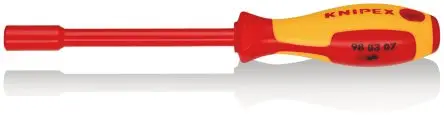 Produktfoto 1 von Knipex VDE 1000V zugelassen 7 mm Sechskant Steckschlüssel-Handgriff Höhensicher, Länge 237 mm / Klinge 125 mm