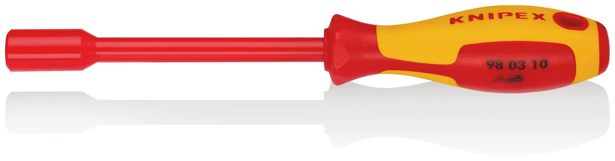 Produktfoto 1 von Knipex VDE 1000V zugelassen 10 mm Sechskant Steckschlüssel-Handgriff Höhensicher, Länge 237 mm / Klinge 125 mm