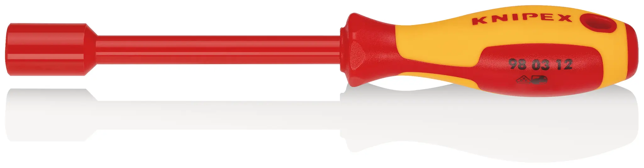 Produktfoto 1 von Knipex VDE 1000V zugelassen 12 mm Sechskant Steckschlüssel-Handgriff Höhensicher, Länge 237 mm / Klinge 125 mm