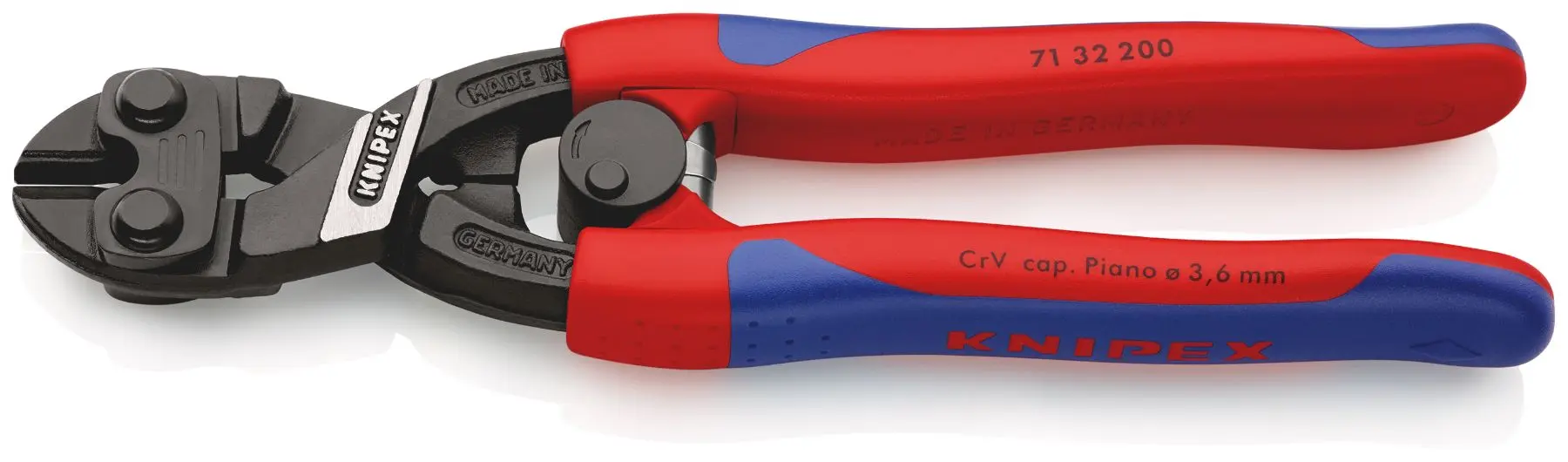 Produktfoto 1 von Knipex Kompakter Bolzenschneider, Mehrkomponenten-Griff 200 mm Chrom Vanadium Stahl, Schneidkraft → 6 mm