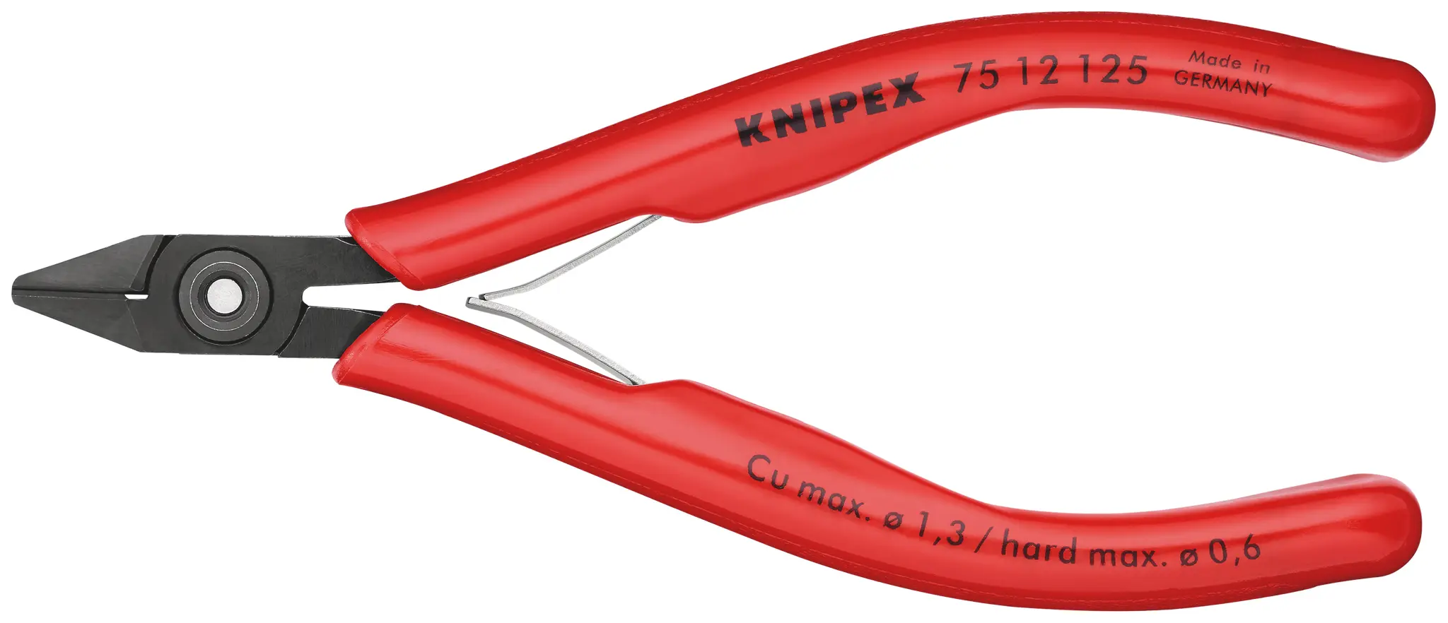 Produktfoto 1 von Knipex Knipex Mit abgeflachter Kante Schneider Schließer (NO) 125 mm / Backen 14mm, Schneidleistung 1.3 mm