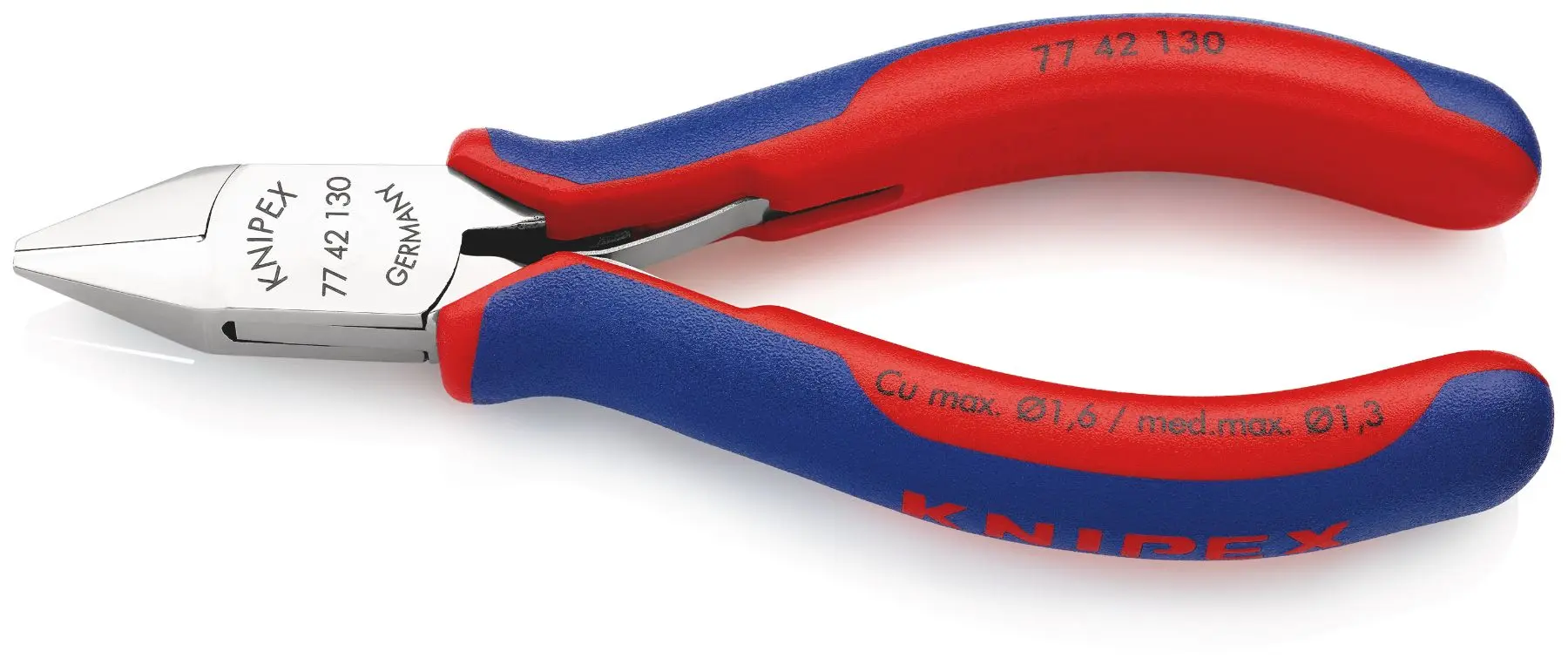 Produktfoto 1 von Knipex Knipex Ohne abgeflachte Kante Schneider Schließer (NO) 130 mm / Backen 18mm, Schneidleistung 1.6 mm