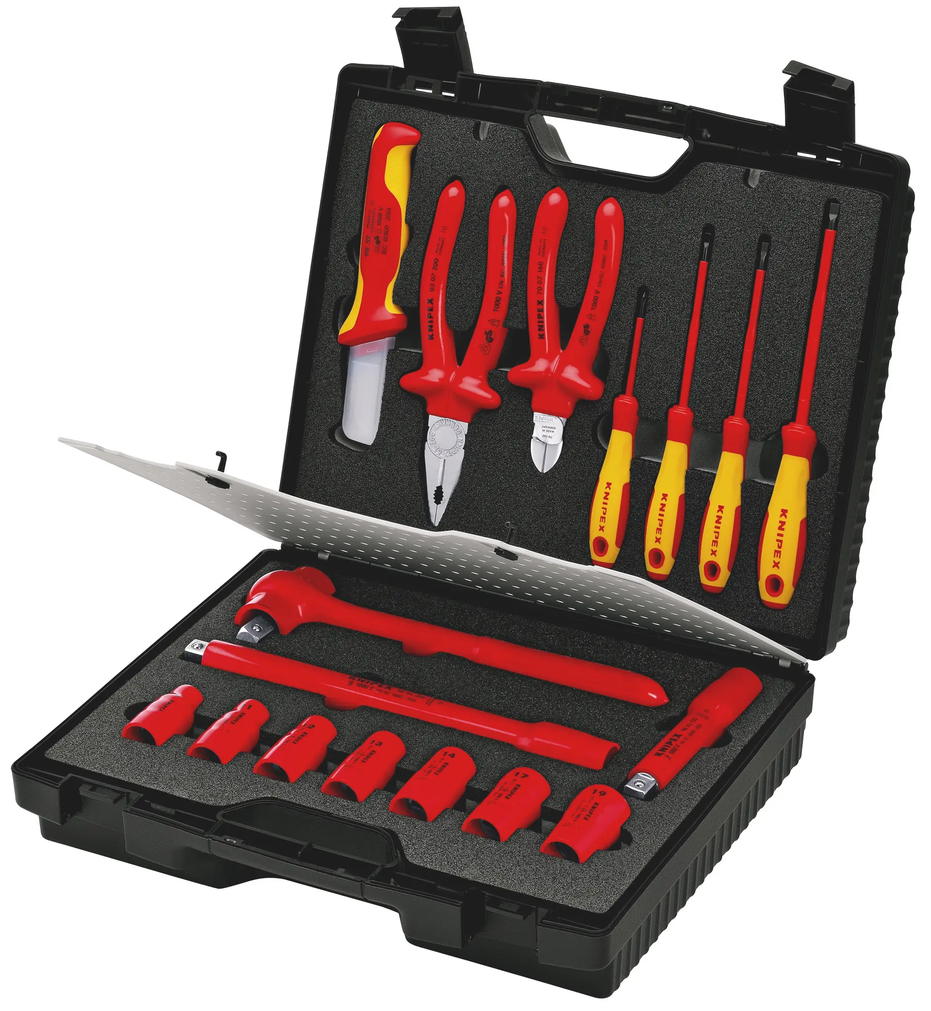 Produktfoto 1 von Knipex Kunststoff Werkzeugkoffer Schwarz, L. 385 mm B. 380 mm H. 105 mm, 4055 g, Handkipphebel