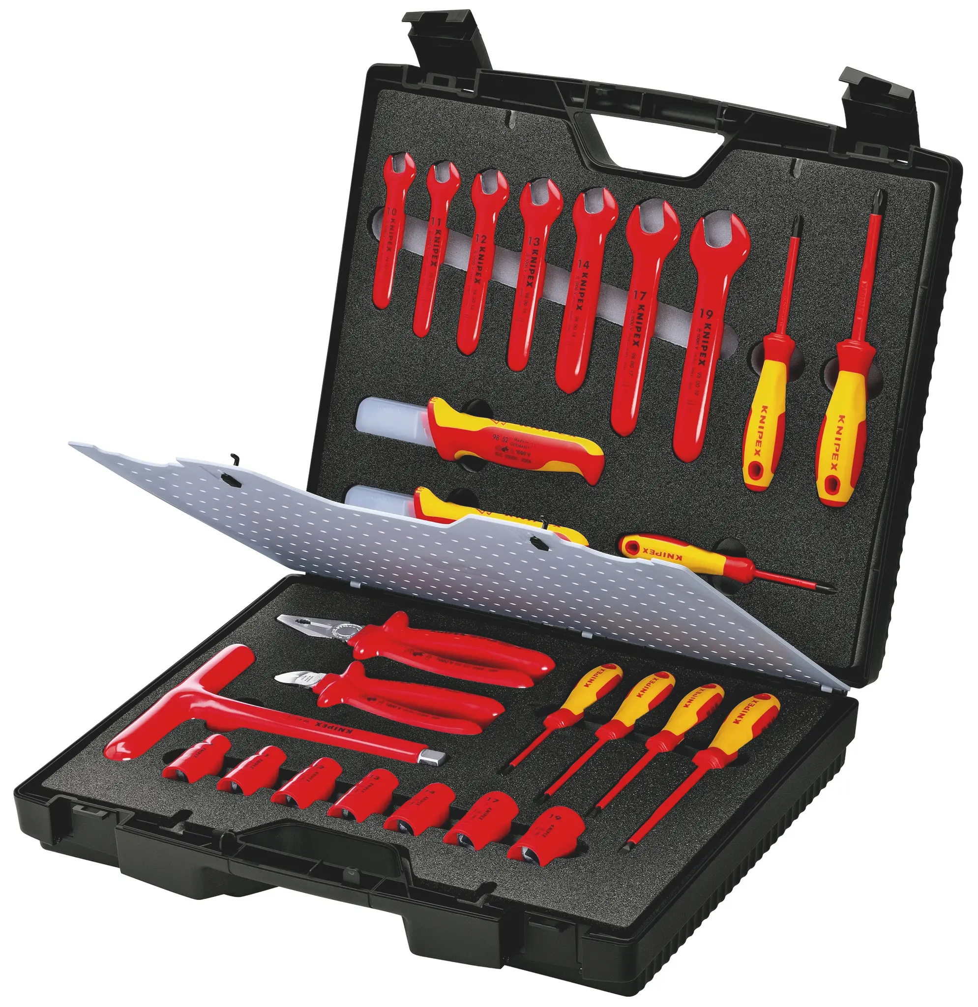 Produktfoto 1 von Knipex Kunststoff Werkzeugkoffer Schwarz, L. 440 mm B. 440 mm H. 105 mm, 4710 g, Handkipphebel