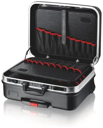 Produktfoto 1 von Knipex ABS, Aluminium Werkzeugkoffer Schwarz, L. 515 mm B. 280mm H. 280 mm, 6.2 kg mit Rädern, Kombi, Schlüssel
