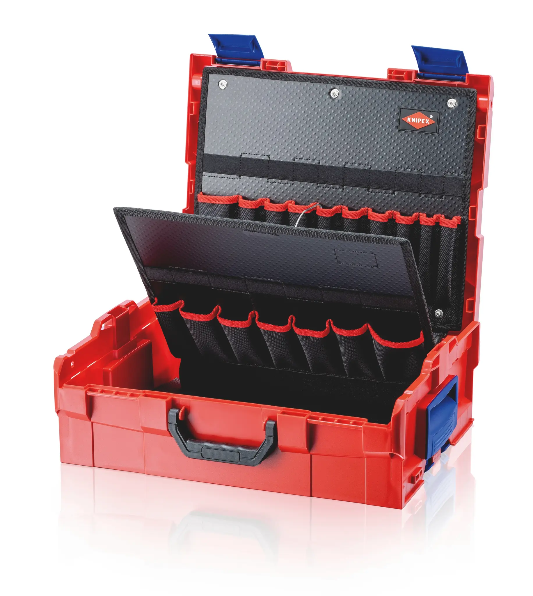 Produktfoto 1 von Knipex Kunststoff Werkzeugkoffer Rot, L. 442 mm B. 357 mm H. 151 mm, 2.97 kg, Verriegelung