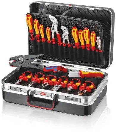 Produktfoto 1 von Knipex Aluminium, ABS Werkzeugkoffer Schwarz, L. 480 mm B. 370mm H. 310 mm, 7 kg, Schlüssel