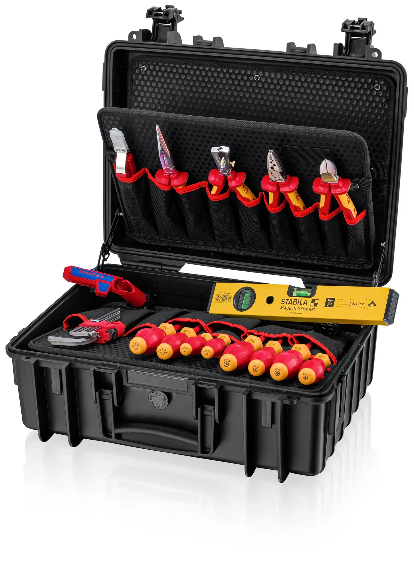 Knipex Polypropylen Werkzeugkoffer Robust23 Start Electric Schwarz, L. 370 mm B. 470 mm H. 190 mm, 6.8 kg,