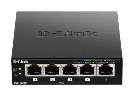 Produktfoto 1 von D-Link 5-Port Desktop Gigabit PoE+ Switch Gigabit-Switch 5-Port Unmanaged Power Over Ethernet 10Mbit/s, 100 Mbit/s, 1000