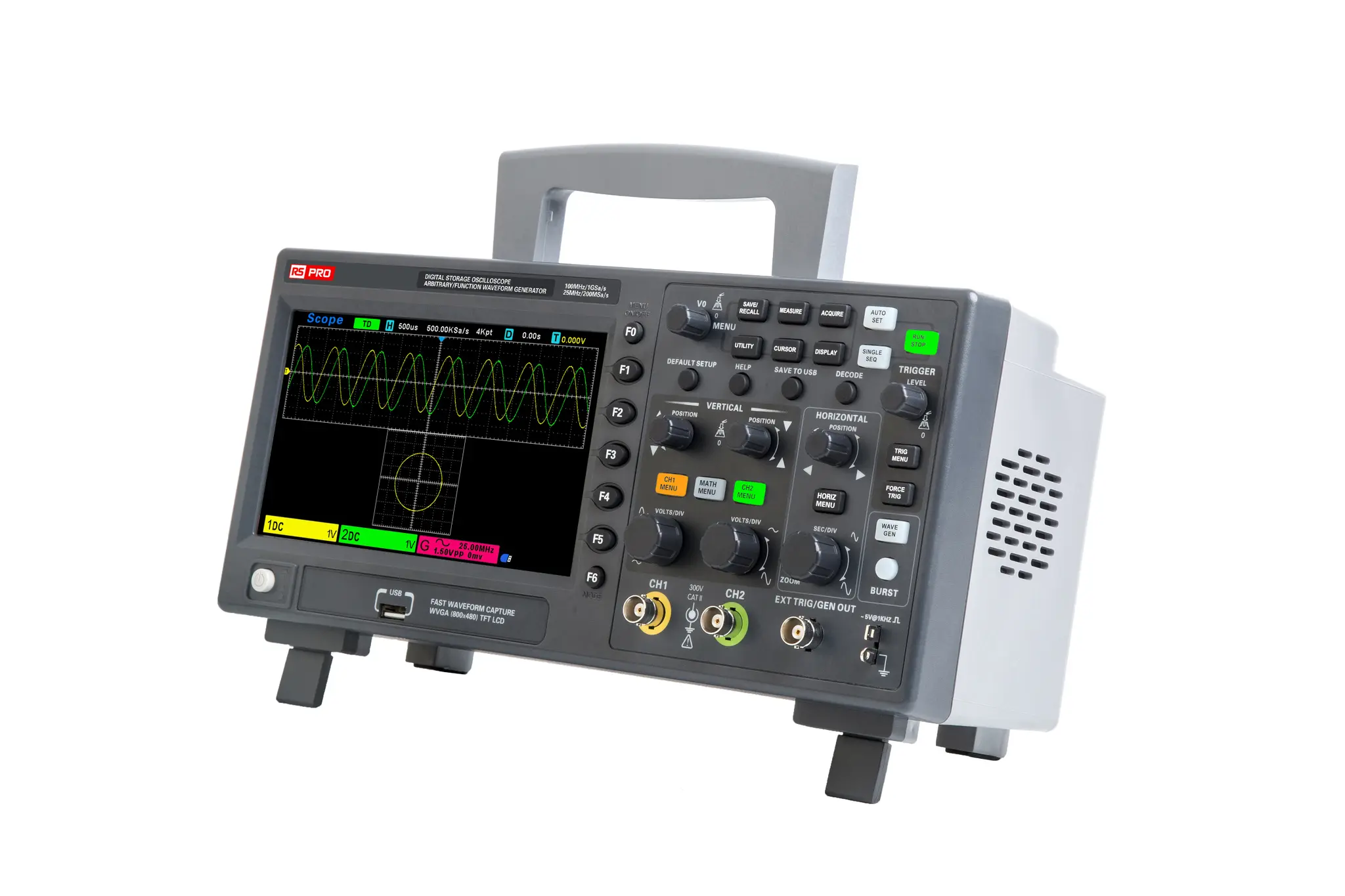 Produktfoto 1 von RS PRO Speicher Oszilloskop 2-Kanal Analog 100MHz, ISO-kalibriert USB
