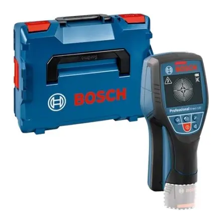 Produktfoto 1 von Bosch D-tect 120 Wandscanner, 120 mm, 120 mm Batterie, 60mm 500 g, H. 206 mm, L. 92 mm, B. 85 mm