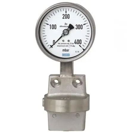 Produktfoto 1 von WIKA 732.51 Differenzdruckmanometer 100 mm 0 mbar → 600 mbar Edelstahl 304 Gehäuse G 1/4