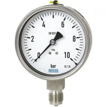 WIKA NPT-Außengewinde DSS1 Manometer 100 mm -1 bar → 9 bar Edelstahl 304 Gehäuse 1/2 in NPT