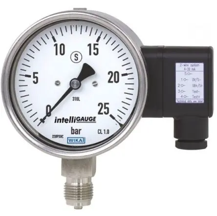 WIKA Dichtungsanschluss DSS1 Manometer 100 mm 0 bar → 10 bar Edelstahl 304 Gehäuse G 1/2