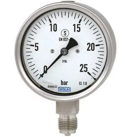 WIKA NPT 23X.30 Manometer 100 mm 0 bar → 100 bar Edelstahl 304 Gehäuse 1/2 in NPT