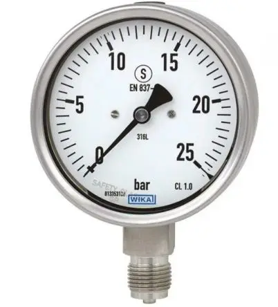 Produktfoto 1 von WIKA 23X.30 Manometer 100 mm 0 bar → 100 bar Edelstahl Gehäuse G 1/2