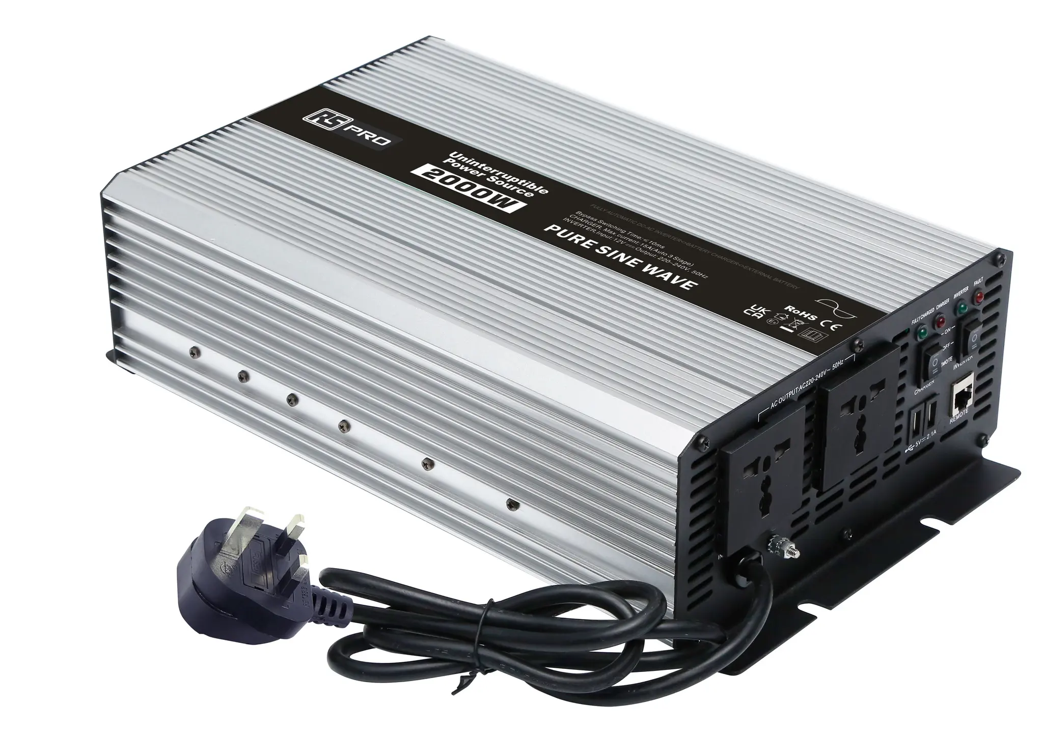 Produktfoto 1 von RS PRO Wechselrichter, 12 V dc / 230 V ac 2000W