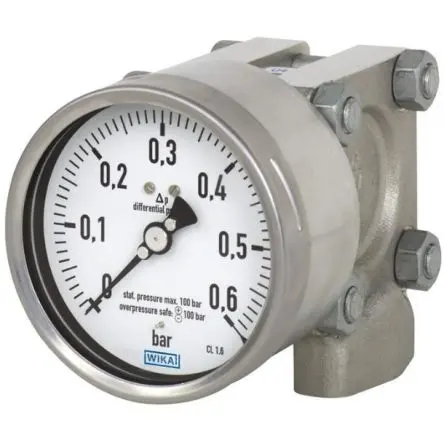 Produktfoto 1 von WIKA G 1/4 732.51 Manometer 100 mm 0 mbar → 16 mbar Edelstahl 304 Gehäuse G 1/4