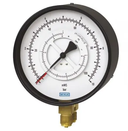 Produktfoto 1 von WIKA Paralleleintritt 7X1.12 Differenzdruckmanometer 100 mm 0 bar → 60 bar Edelstahl Gehäuse G 1/2