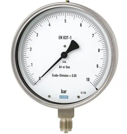 Produktfoto 1 von WIKA 33X.50 Druckmessgerät Prozessanschluss unten Analog -1bar → 9bar, Ø 160mm G1/2