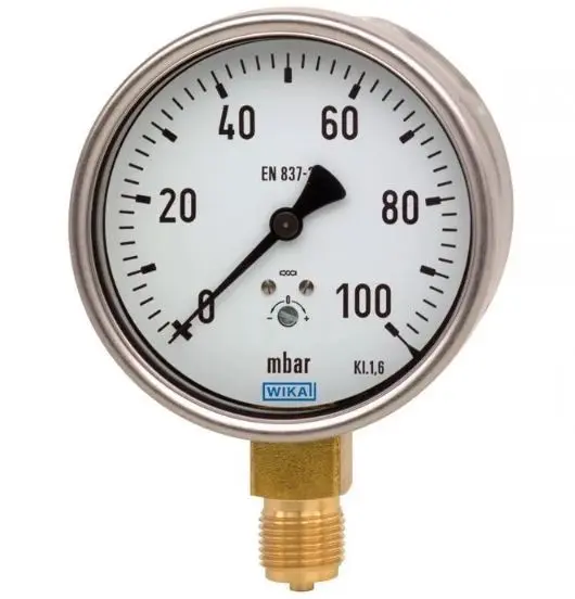 Produktfoto 1 von WIKA 612.20 Druckmessgerät Prozessanschluss unten Analog 0mbar → 20mbar, Ø 100mm G1/2