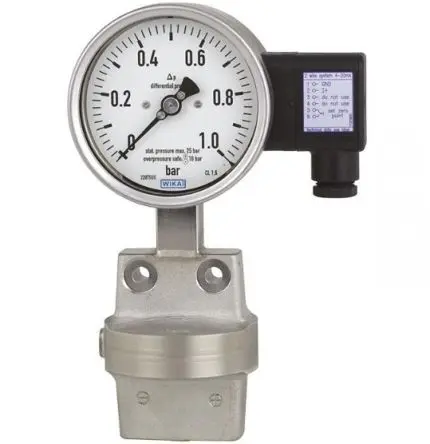 Produktfoto 1 von WIKA L-Stecker DPGT43.1X0 Manometer 100 mm 0 mbar → 1200 mbar Edelstahl 304 Gehäuse G 1/2
