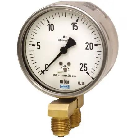 Produktfoto 1 von WIKA Verfahren 716.11 Differenzdruckmanometer 100 mm 0 kPa → 2.5 kPa Kupfer, Edelstahl Gehäuse G 1/2