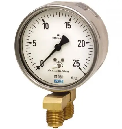 Produktfoto 1 von WIKA 736.11 Differenzdruckmanometer 160 mm 0 mbar → 60 mbar Edelstahl Gehäuse G 1/2
