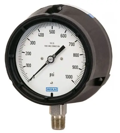 Produktfoto 1 von WIKA NPT 2XX.34 Manometer 4.5 Zoll 0 psi → 100 psi 0.5 % Glasfaser, Thermoplast Gehäuse 1/2 in NPT