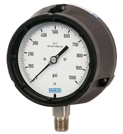 Produktfoto 1 von WIKA NPT 2XX.34 Manometer 4.5 Zoll 0 psi → 100 psi 0.5 % Glasfaser, Thermoplast Gehäuse 1/2 in NPT