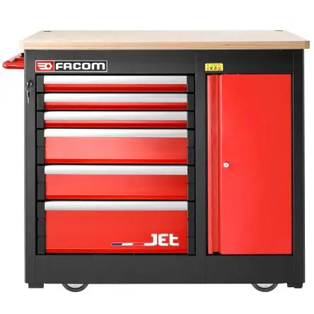 Produktfoto 1 von Facom Buchenholz Werkzeugschrank 6 Schubladen mit Rädern, 1.02 m x 67cm x 1.22 m