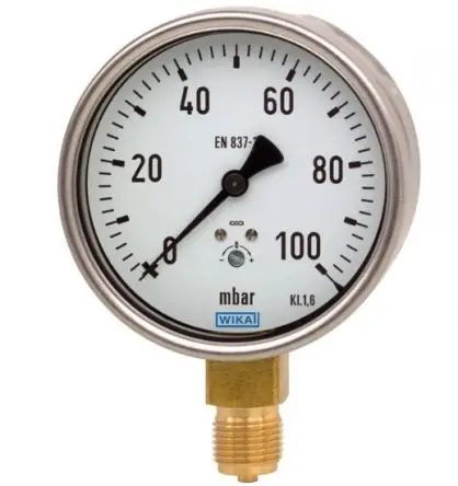 Produktfoto 1 von WIKA Verfahren 6X4.11 Manometer 0 mbar → 60 mbar Stahl Gehäuse G 1/2