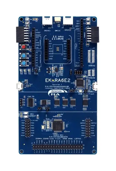 Produktfoto 1 von Renesas Electronics RA6E2 Schnelles Prototyping Board MCU, Versuchsaufbauplatine Evaluierungsplatine ARM-Kortex RA RA6E2