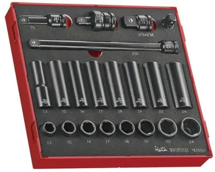 Produktfoto 1 von Teng Tools Schlag-Steckschlüssel lang 1/2 in Vierkant 6-Kant 21-teilig