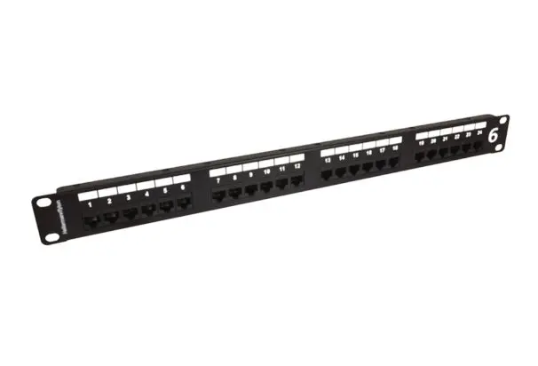 Produktfoto 1 von HellermannTyton Connectivity HTC Serie Patchfeld Kat. 6 24 Anschl. RJ45 Ungeschirmt, 1 U, Schwarz