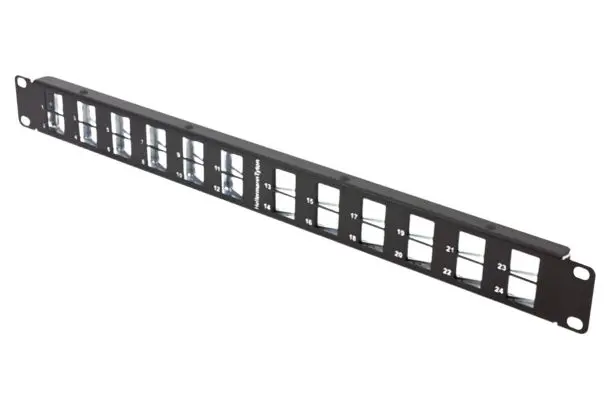 Produktfoto 1 von HellermannTyton Connectivity HTC Serie Patchfeld 24 Anschl. RJ45 Abgeschirmt, 1 U, Schwarz