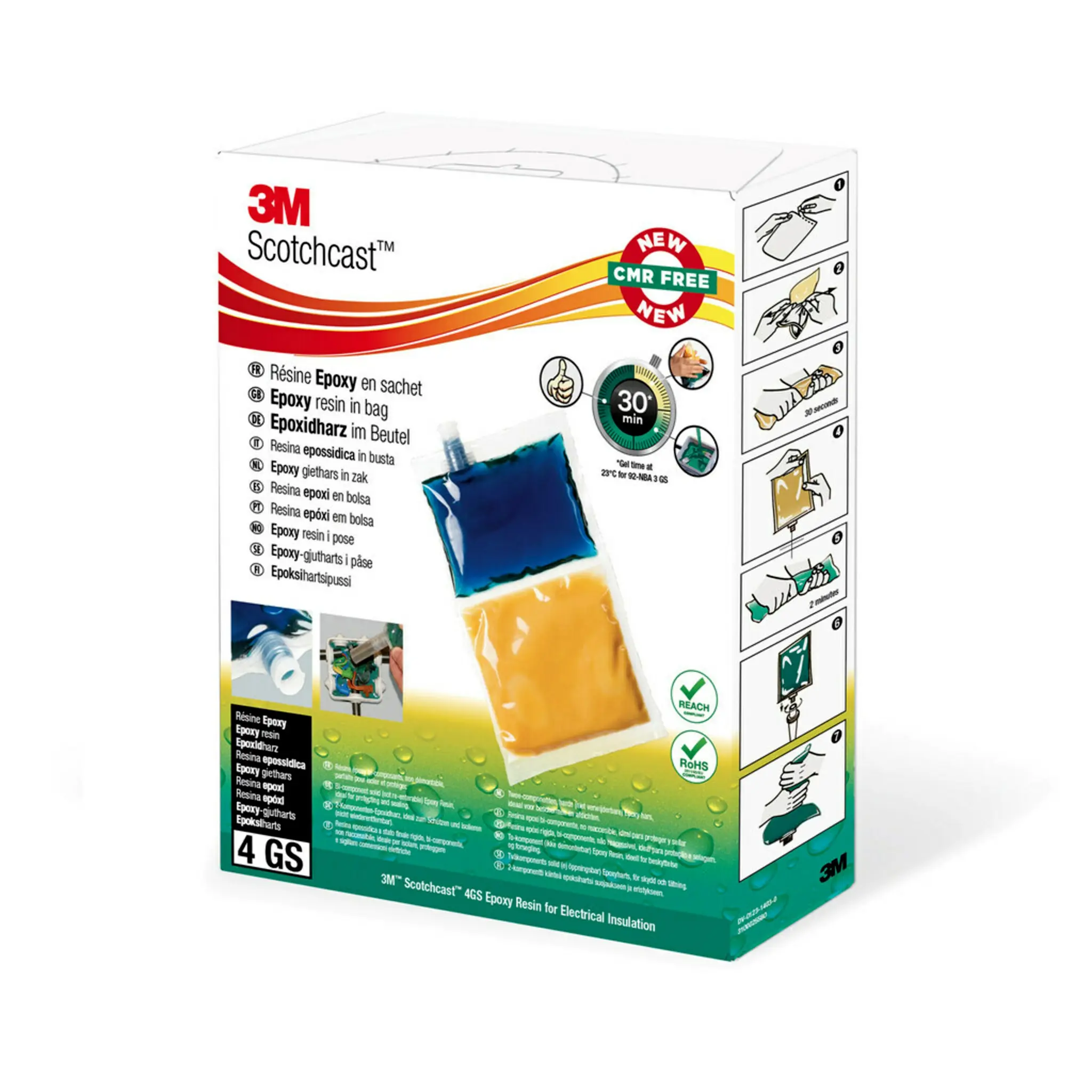Produktfoto 1 von 3M Scotchcast Resin 4 GS Epoxidharz-Kleber Blau, Gelb für Metall, Kunststoff, Box 90 ml