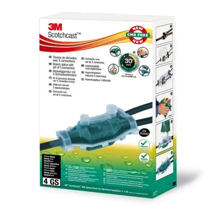 Produktfoto 1 von 3M Scotchcast Kabelanschluss Set Abzweig Epoxidharz, Aluminium-Schutzbeutel, Farbmischungsanzeige, Transparenter