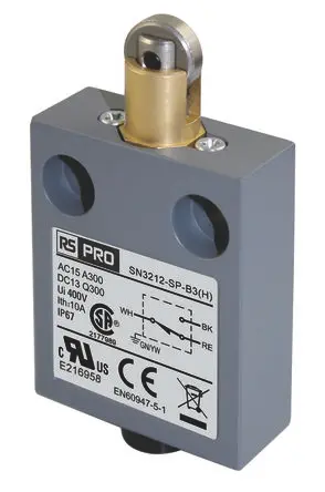 Produktfoto 1 von RS PRO Endschalter, Rollen 1 Schließer/1 Öffner, IP67, Zinklegierung 300V ac 10A