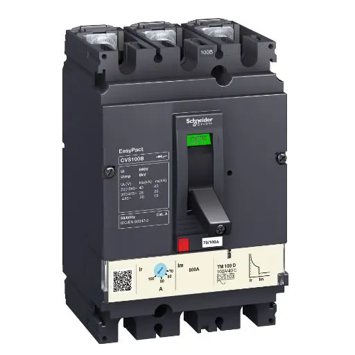 Produktfoto 1 von Schneider Electric EasyPact CVS100B, Kompaktschutzschalter 3-polig, 100 A Feststehend / Abschaltvermögen 20 kA