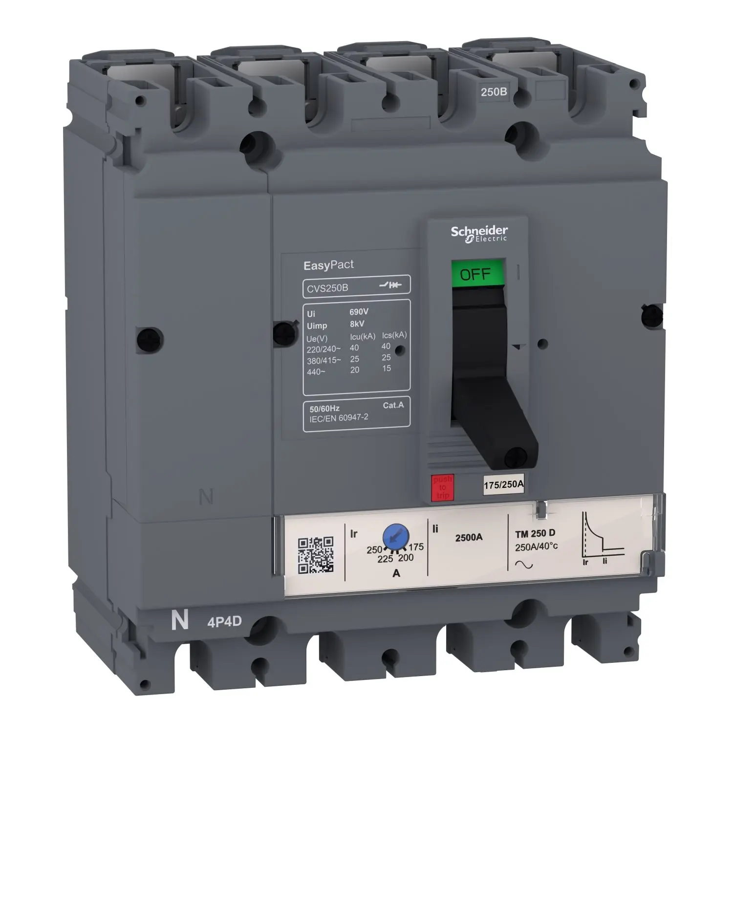 Produktfoto 1 von Schneider Electric EasyPact CVS160B, Kompaktschutzschalter 4-polig, 160 A Feststehend / Abschaltvermögen 25 kA 380 V ac