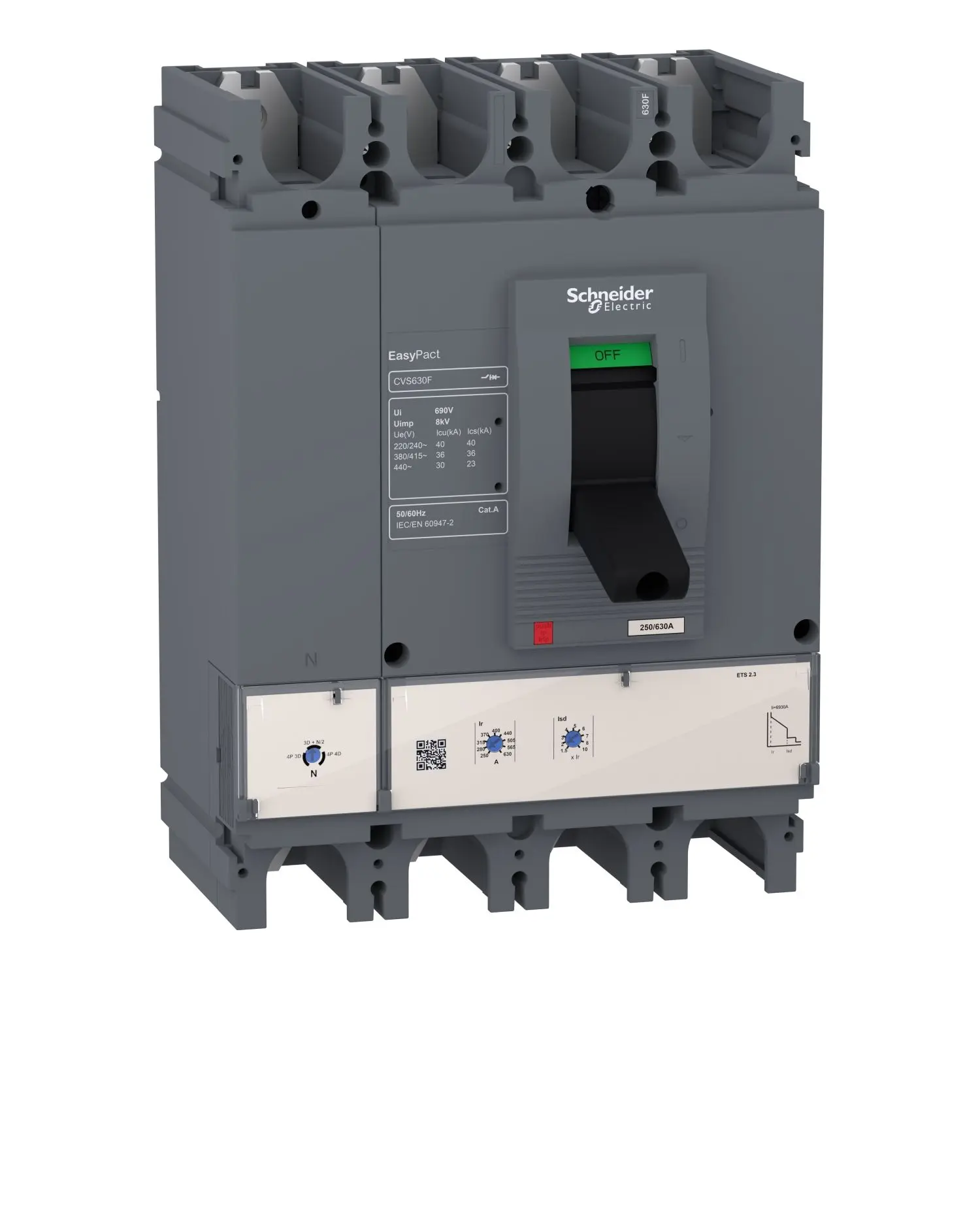 Produktfoto 1 von Schneider Electric EasyPact CVS400F, Kompaktschutzschalter 4-polig, 400 A Feststehend / Abschaltvermögen 40 kA 415 V ac