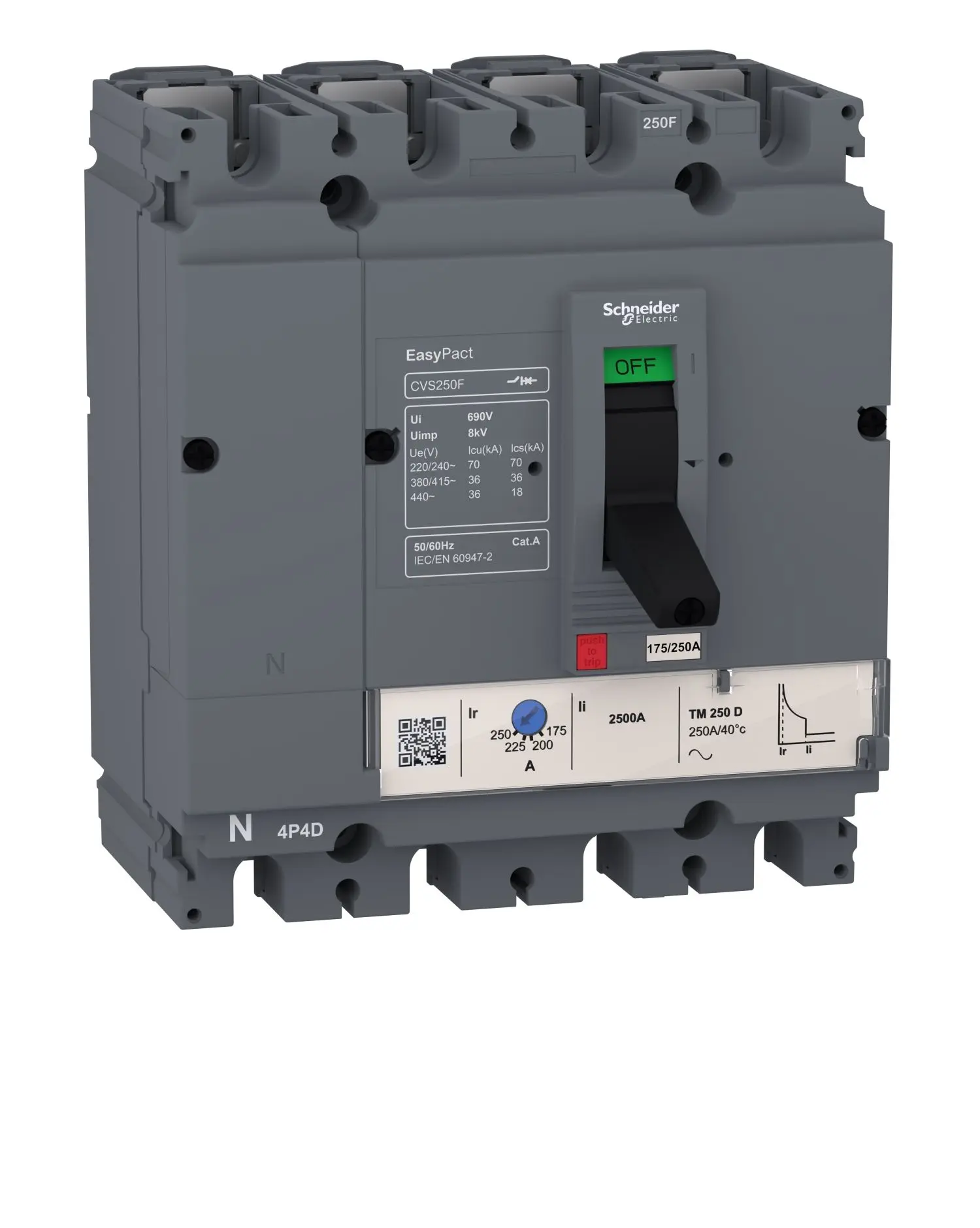 Produktfoto 1 von Schneider Electric EasyPact LV5, Kompaktschutzschalter 4-polig, 125 A Feststehend / Abschaltvermögen 36 kA